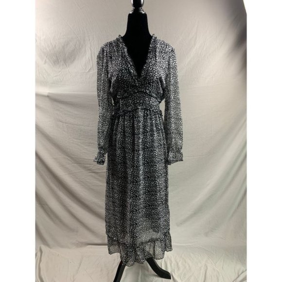 Boho Chiffon Print Deep V-neck Ruffle Hem Dress - Picture 6 of 7